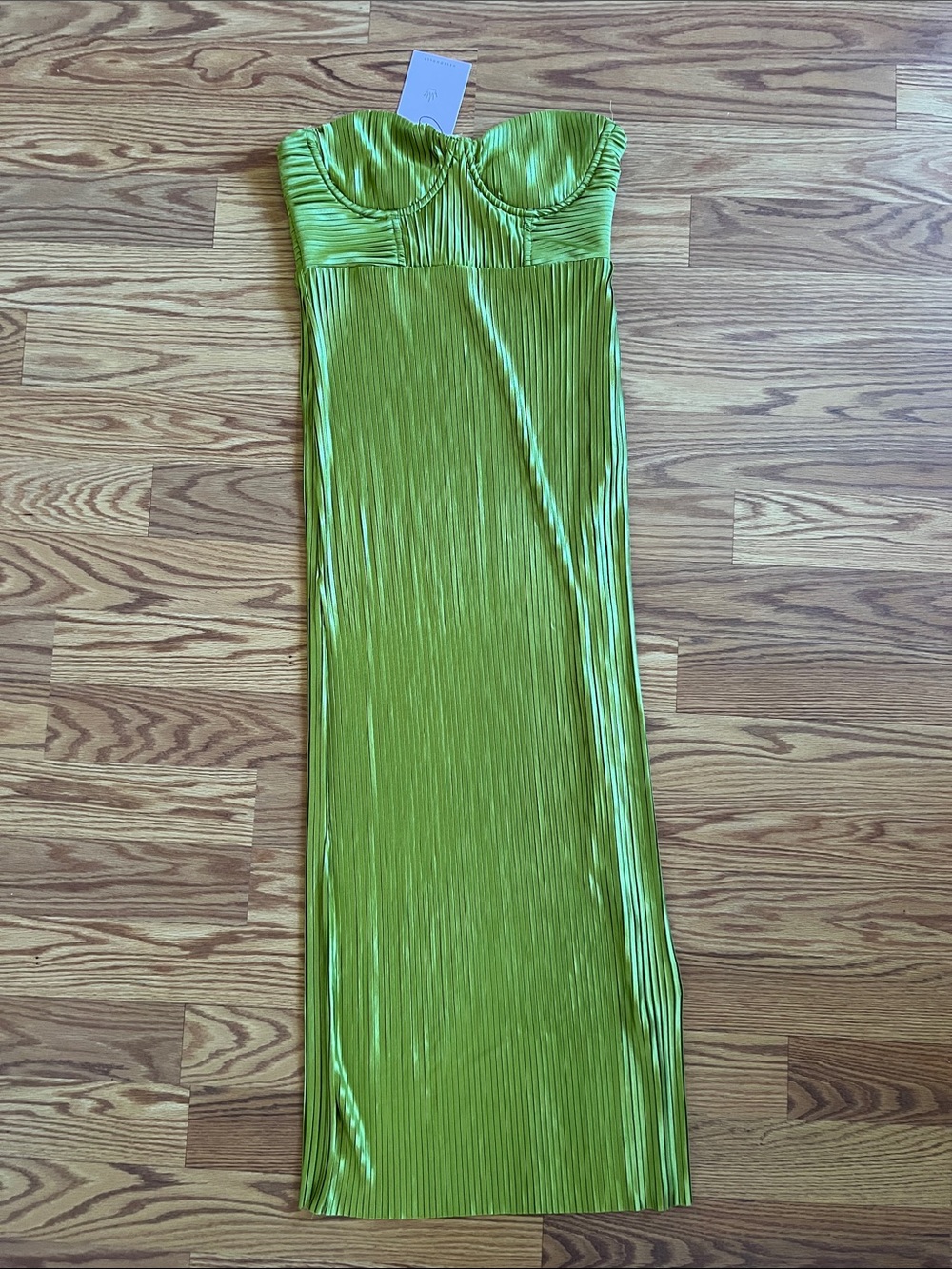 Hello Molly Strapless Green Pleated Maxi Dress